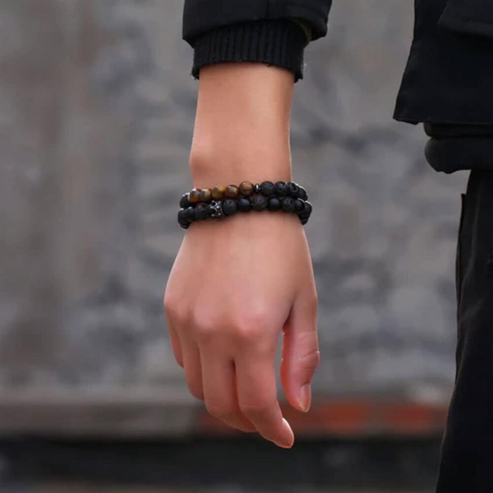 Tiger Eye Bracelet For Men 8MM Natural Stone Stretch Adjustable Black Crystal Be - Picture 7 of 9